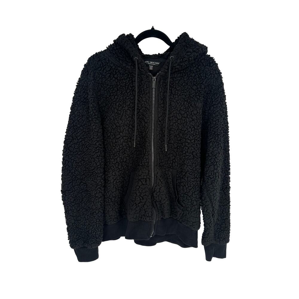 Marc New York Teddy Jacket Womens XL Black Faux Sherpa Fleece Zip Up Hoodie Coat